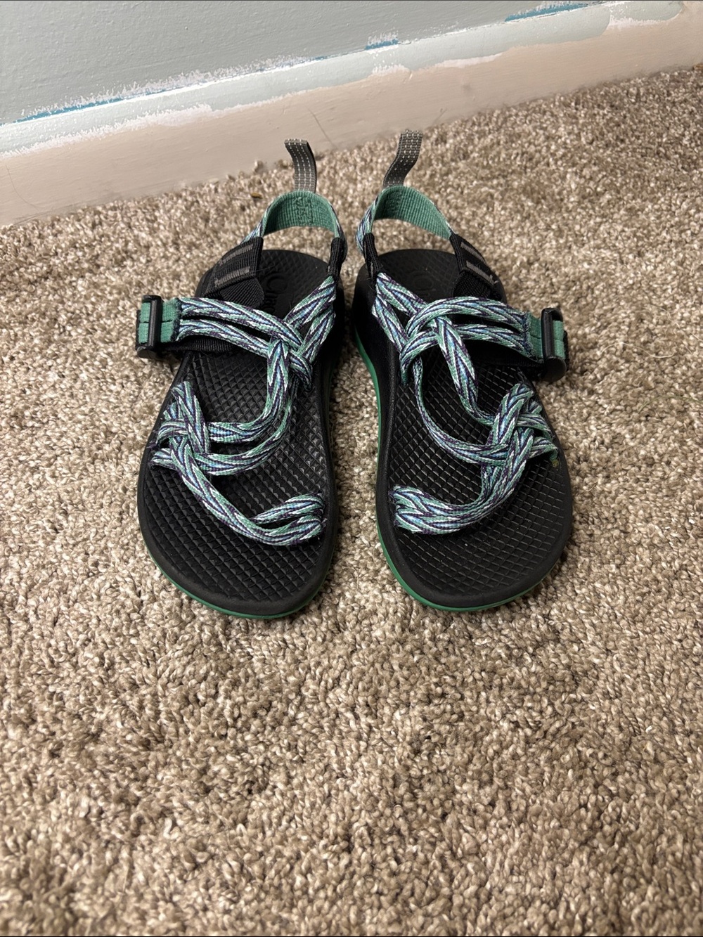 Blue and green Double strap kids Chacos